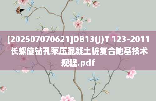 [202507070621]DB13(J)T 123-2011 长螺旋钻孔泵压混凝土桩复合地基技术规程.pdf