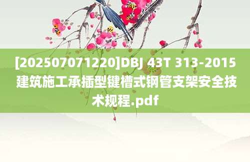[202507071220]DBJ 43T 313-2015 建筑施工承插型键槽式钢管支架安全技术规程.pdf