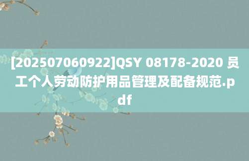 [202507060922]QSY 08178-2020 员工个人劳动防护用品管理及配备规范.pdf