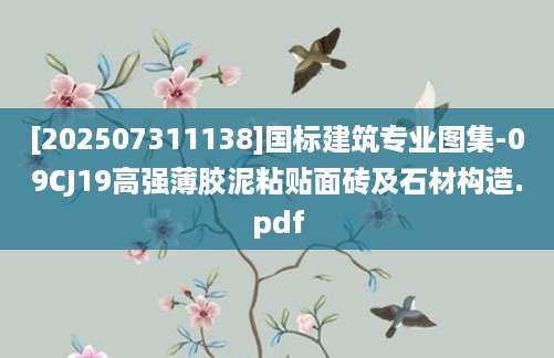 [202507311138]国标建筑专业图集-09CJ19高强薄胶泥粘贴面砖及石材构造.pdf