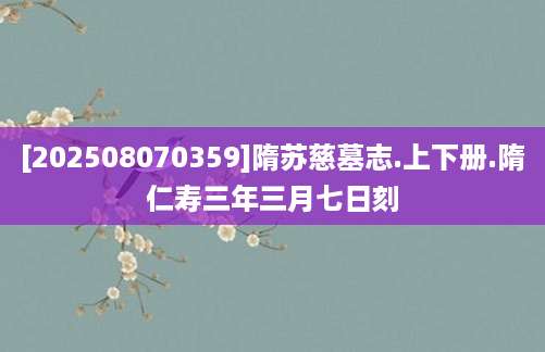 [202508070359]隋苏慈墓志.上下册.隋仁寿三年三月七日刻