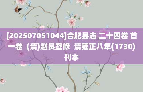 [202507051044]合肥县志 二十四卷 首一卷  (清)赵良墅修  清雍正八年(1730)刊本
