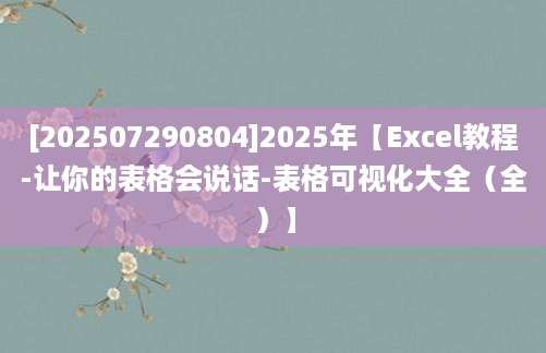 [202507290804]2025年【Excel教程-让你的表格会说话-表格可视化大全（全）】