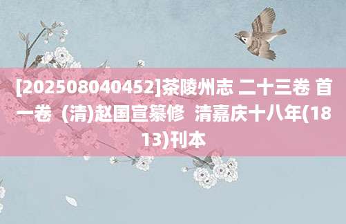 [202508040452]茶陵州志 二十三卷 首一卷  (清)赵国宣纂修  清嘉庆十八年(1813)刊本