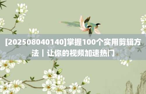 [202508040140]掌握100个实用剪辑方法｜让你的视频加速热门