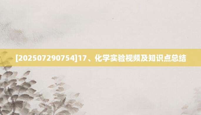 [202507290754]17、化学实验视频及知识点总结
